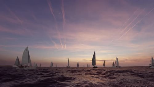 Sailing Boats on the Ocean at Twilight