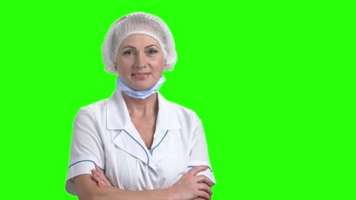 Porträt einer Chirurgin auf Greenscreen