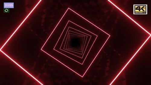 Abstract Neon Red Square Geometric Tunnel Loop Background