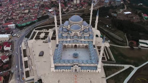 4K Aerial view of Camlica the biggest Mosque in Turkey Istanbul 8