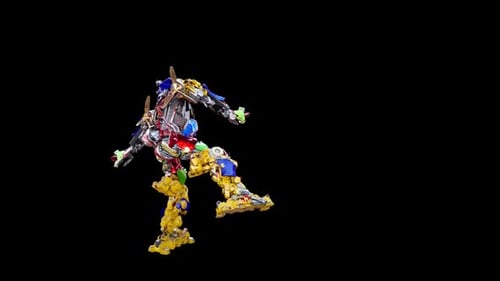 Futuristic Mechanical Robot Transformer Morphing and Walking Animation