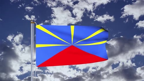 Reunion Island Flag Waving Against Blue Sky
