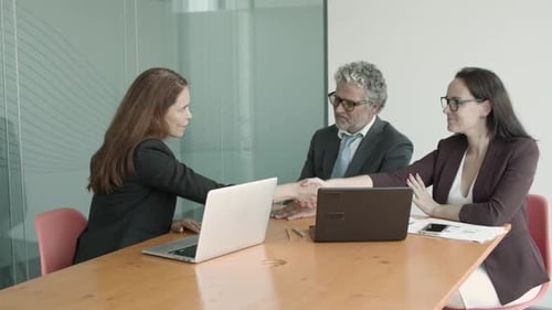 Business Professionals in Meeting Shaking Hands in Office