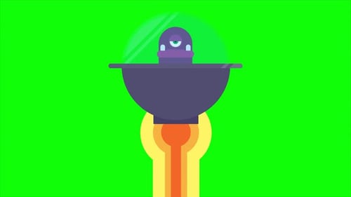 Animação de nave espacial alienígena com fogo.