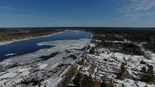 Ice On River In Spring Top View