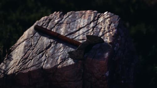 War Ax for Viking on the Rock at Sunset