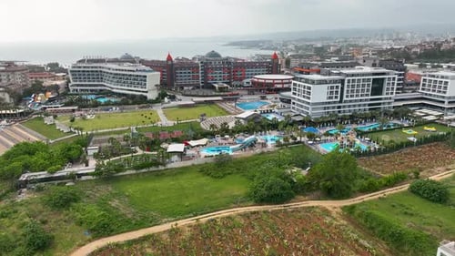 Infrastructure of hotels aerıal vıew Turkey Alanya 4K