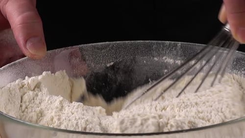 Adding Ingredients and Mixing Flour in Bowl