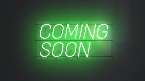 Palavra de fundo de texto de sinal de néon em breve V3