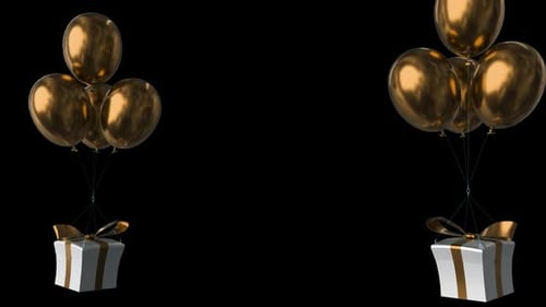 Yellow Balloons With Gift Box Alpha Channel