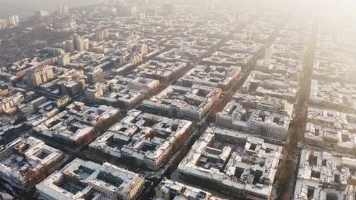Aerial View of Old City Center During Sunny Winter Day