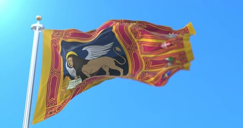 Realistic Venice Flag Waving Against Blue Sky