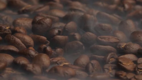 Close Up of Steaming Roasted Coffee Beans