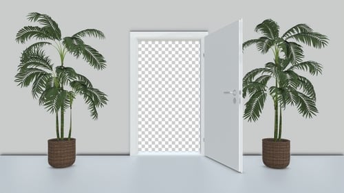 White Door Opening to Reveal Alpha Channel Transition