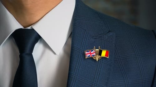 Business Suit with UK and Belgium Flag Pin