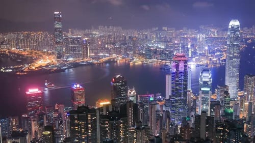 Zeitraffer der Stadt Hongkong bei Nacht, Blick vom The Peak