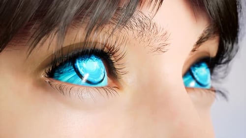 Nettes Mädchen mit blauen kybernetischen Augen