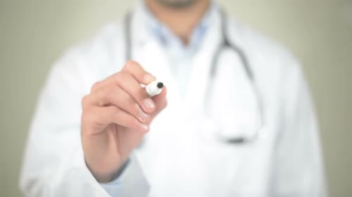 Drug, Doctor Writing on Transparent Screen