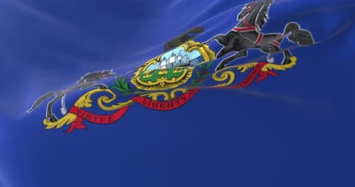 Realistic Pennsylvania State Flag Waving with Coat of Arms