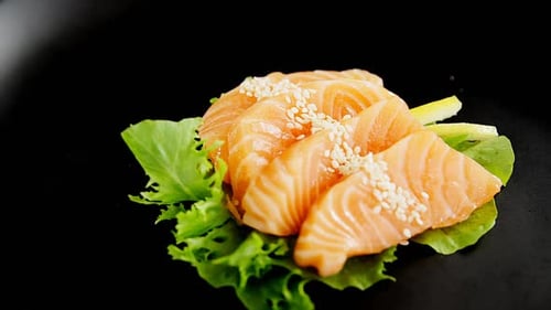 Close Up of Fresh Salmon with Lettuce