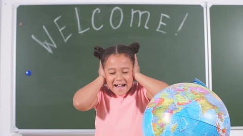 Emotional Portrait of Caucasian Teen Girl. Amazed Little Girl Screaming Looking at Camera. Handsome