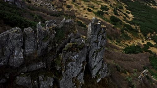 Aerial View of Rocky Peak of Spitz Mountain in the Carpathian Mountains
