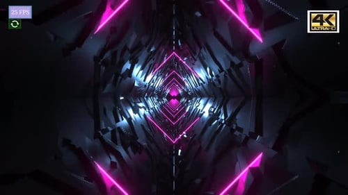 Endless Digital Tunnel with Neon Pink Lights Abstract Animation