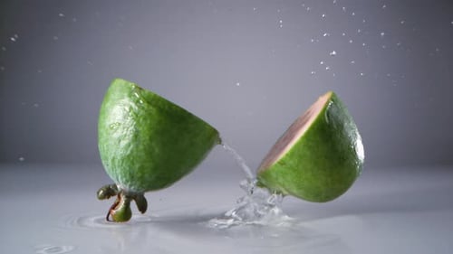 Feijoa Fruit Splashing in Slow Motion