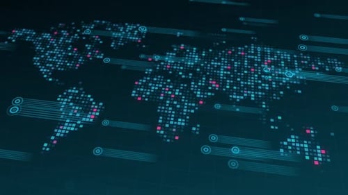 Animated Digital World Map with Global Network Connections