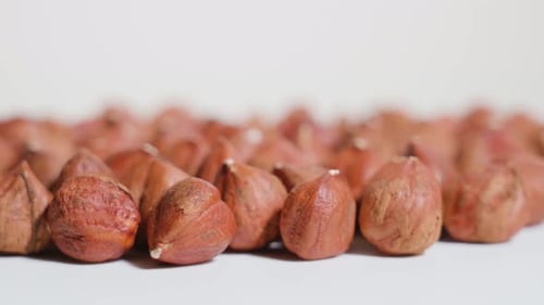 Closeup of Hazelnuts on White Surface