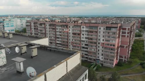 Residential Blocks of High Rise Apartment Buildings at a Sleeping Area of City, Aerial View