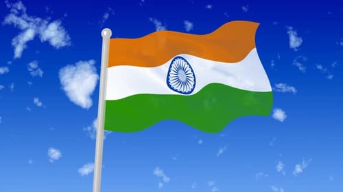 Waving Indian Flag with Blue Sky and Clouds