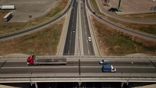 Aerial View of Transport Junction, Traffic Cross Road Junction Day