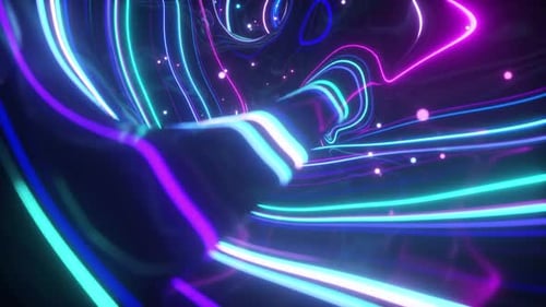 Abstract Neon Light Trails Tunnel Loop Background