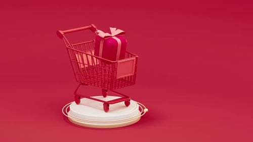 Red Shopping Cart and Gift Box Bouncing Animation