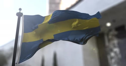 Realistic Swedish Flag Waving on Flagpole