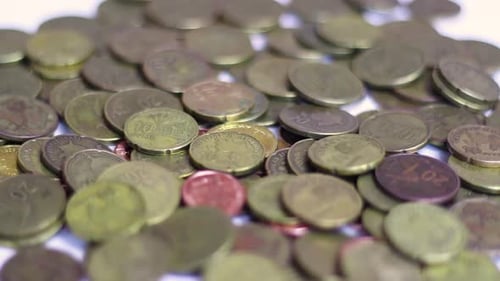 Pile of old coins close up