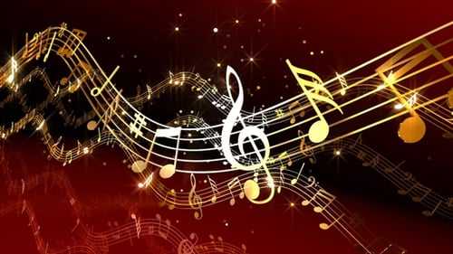 Glowing Golden Musical Notes and Staves Animation