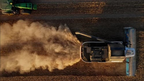 Combine Harvesting Wheat Top View of a Wheatfield