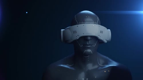 Futuristic Cyborg Wearing Virtual Reality Headset Animation