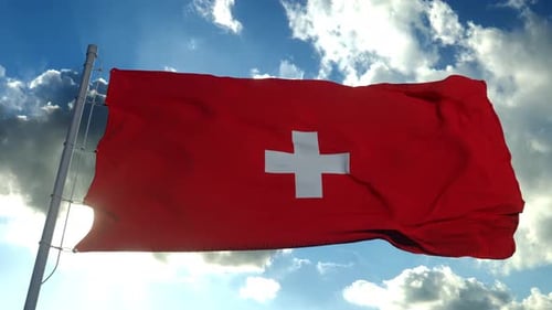 Realistic Swiss Flag Waving on Sunny Day