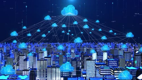 Futuristic Digital City Cloud Network Data Transfer