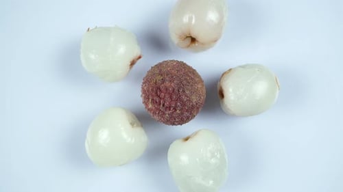 Lychee Fruits on White Background Overhead