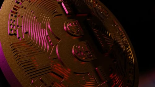 Animated 3D Bitcoin Coin Rotating with Glowing Circuitry
