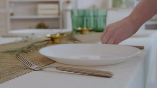 Setting the Table with Fork, Knife, and Plate