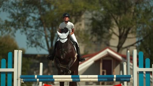 Auf einem Pferd über ein Hindernis reiten, Ultrazeitlupe