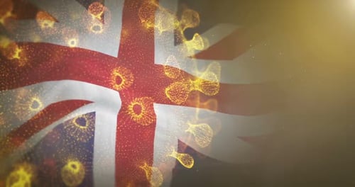 Animated United Kingdom Flag with Glowing Coronavirus Particles