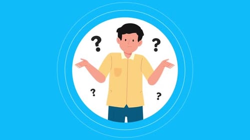Flat Design Animation of Confused Person Shrugging with Question Marks