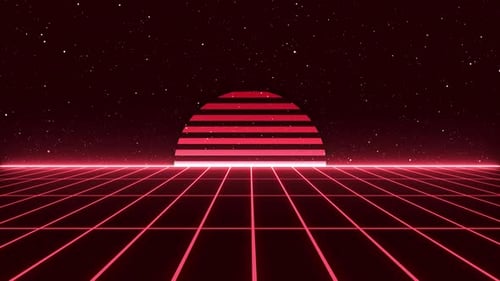 Neon Retro Futuristic Grid with Pulsing Sun Background