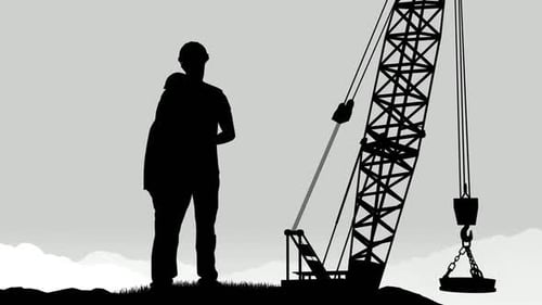 Ingenieros civiles Silhouette y grúa
